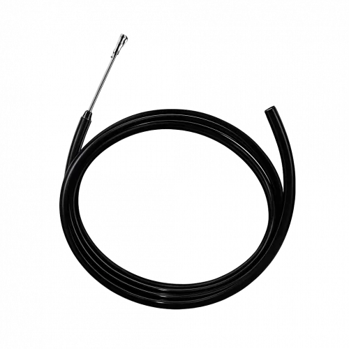 Hard pipe siphon adapter with roller tip for refueling stoves from anti-theft gas tanks.
