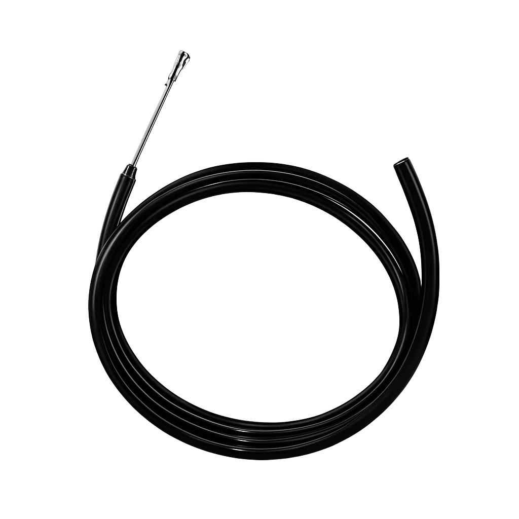 Hard pipe siphon adapter with roller tip for refueling stoves from anti-theft gas tanks.